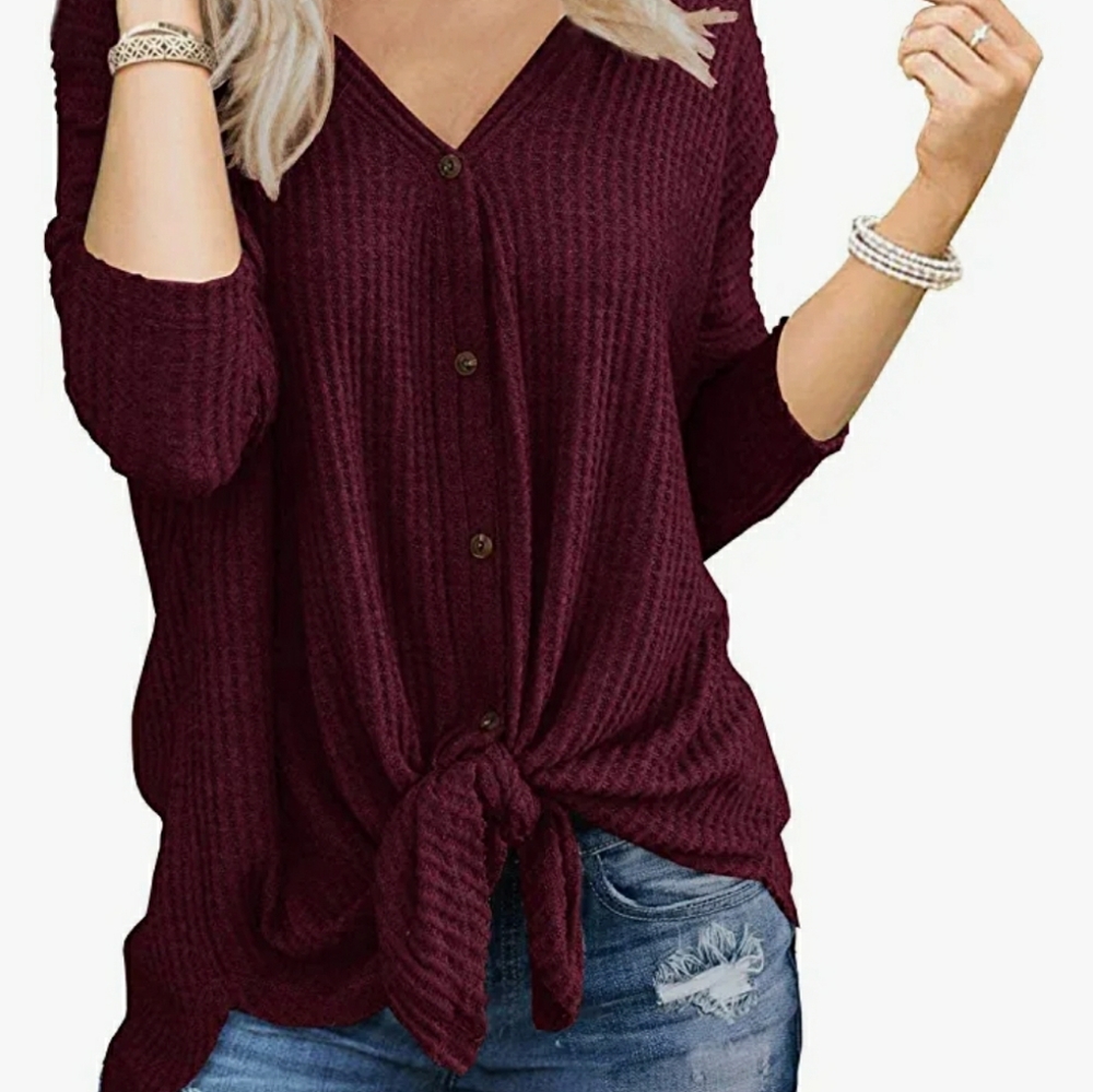Button Up Tie Front Sweater